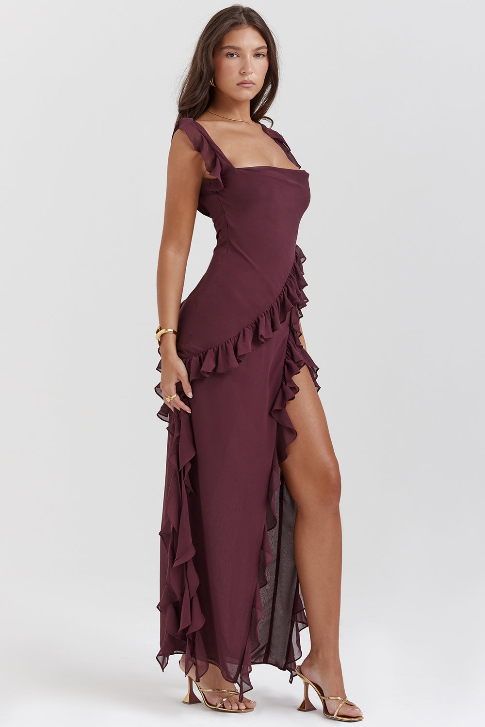 Ruffle Detail Dress with Slit