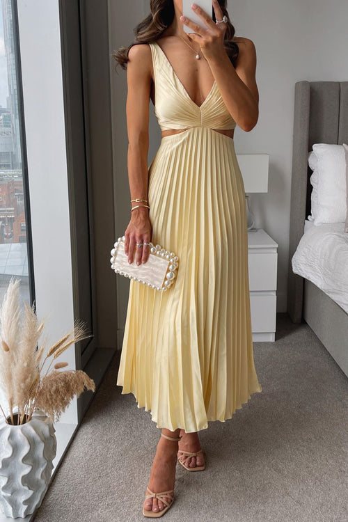 EVA™ Cutout Waist Sleeveless Pleated Maxi Dress