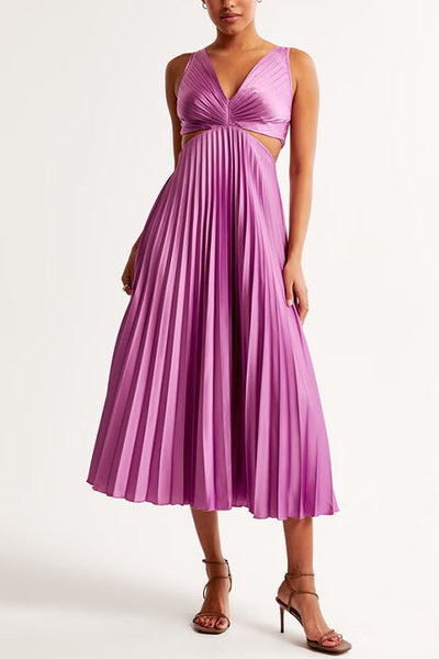 EVA™ Cutout Waist Sleeveless Pleated Maxi Dress