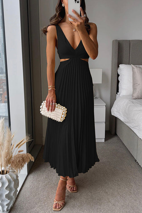 EVA™ Cutout Waist Sleeveless Pleated Maxi Dress