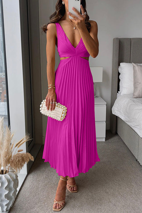 EVA™ Cutout Waist Sleeveless Pleated Maxi Dress