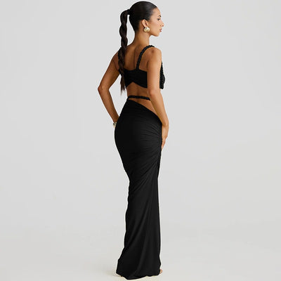 Cutout Ruched Maxi Skirt Two-Piece Set