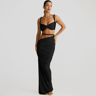 Cutout Ruched Maxi Skirt Two-Piece Set