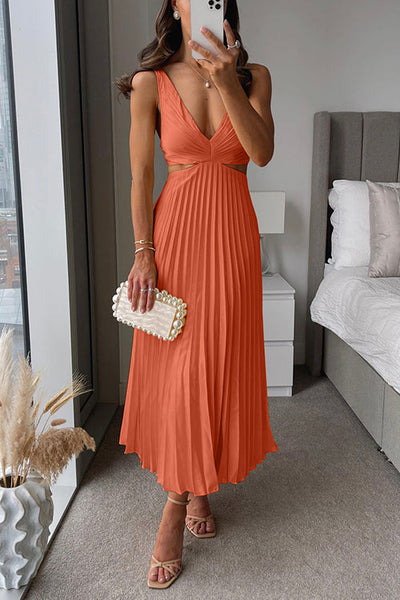 EVA™ Cutout Waist Sleeveless Pleated Maxi Dress