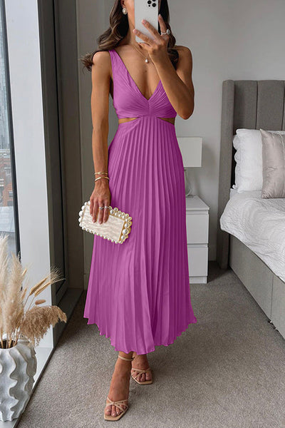 EVA™ Cutout Waist Sleeveless Pleated Maxi Dress