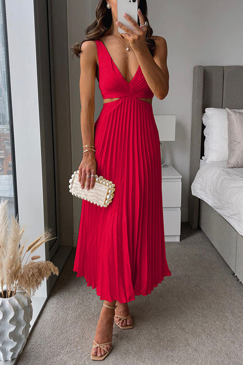 EVA™ Cutout Waist Sleeveless Pleated Maxi Dress