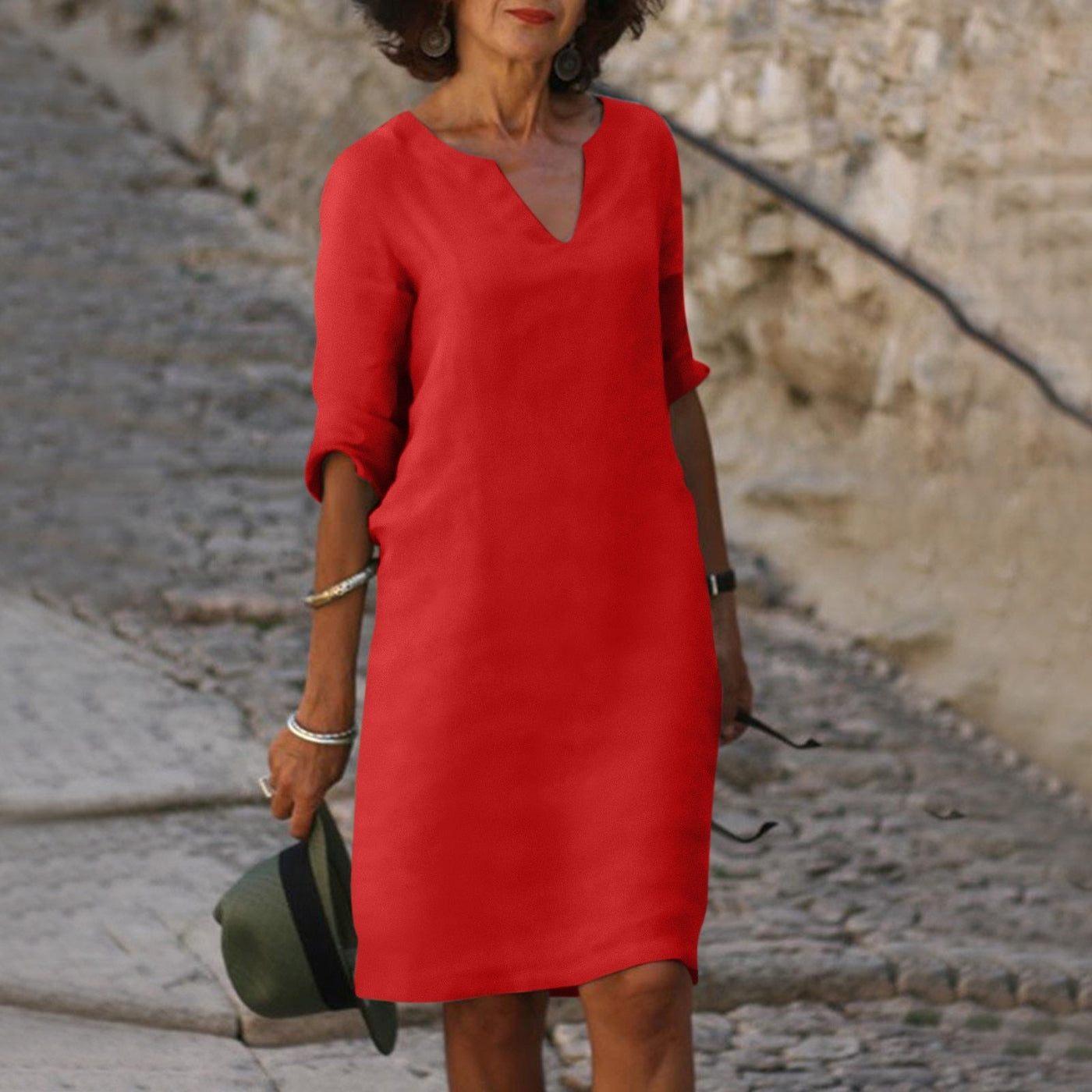 Leila |Tummy Covering  V-neck Dress