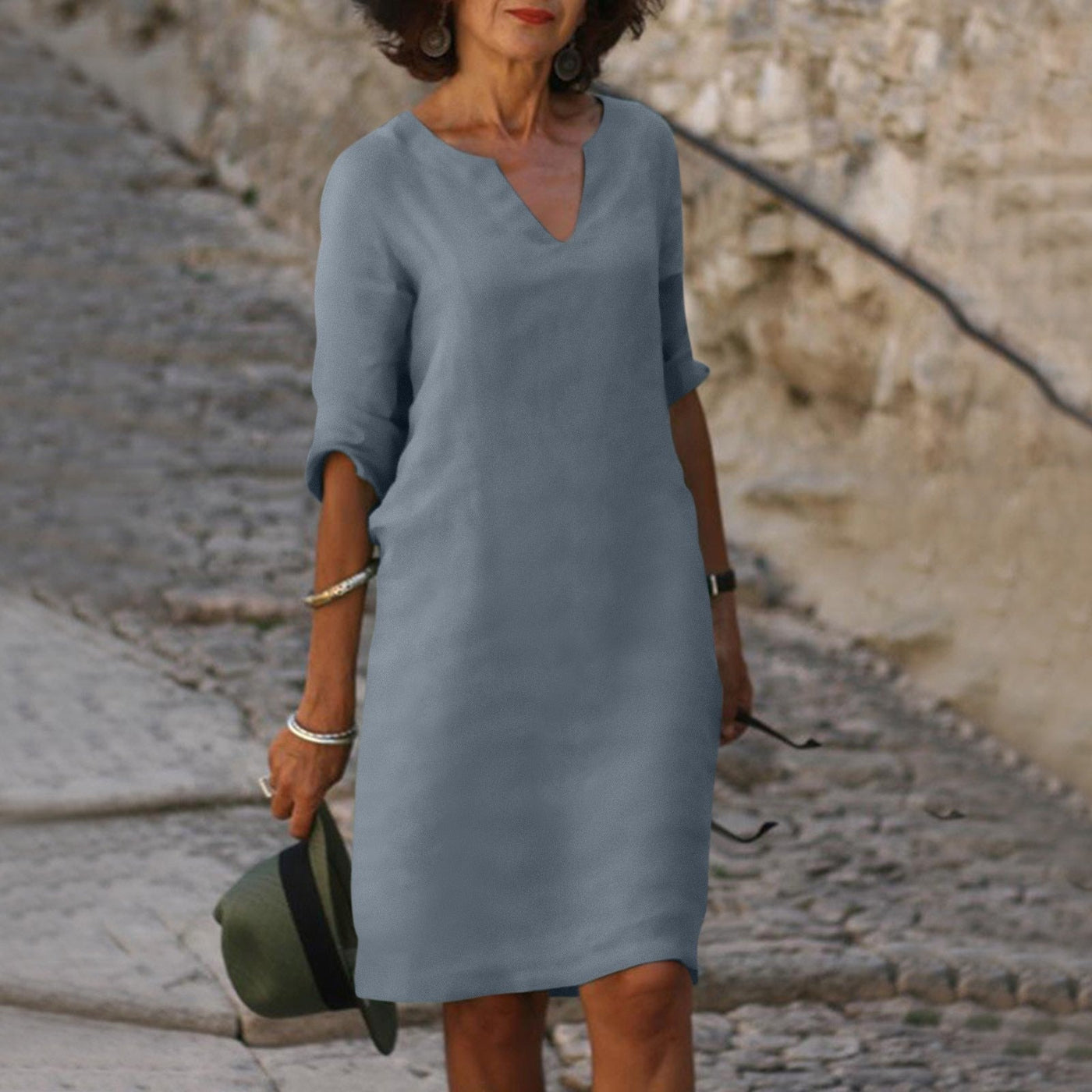 Leila |Tummy Covering  V-neck Dress