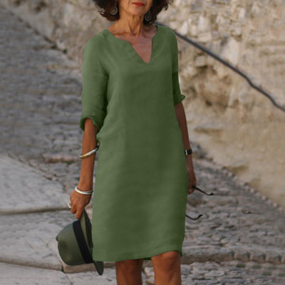 Leila |Tummy Covering  V-neck Dress