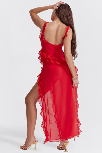 Ruffle Detail Dress with Slit