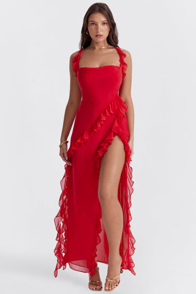 Ruffle Detail Dress with Slit