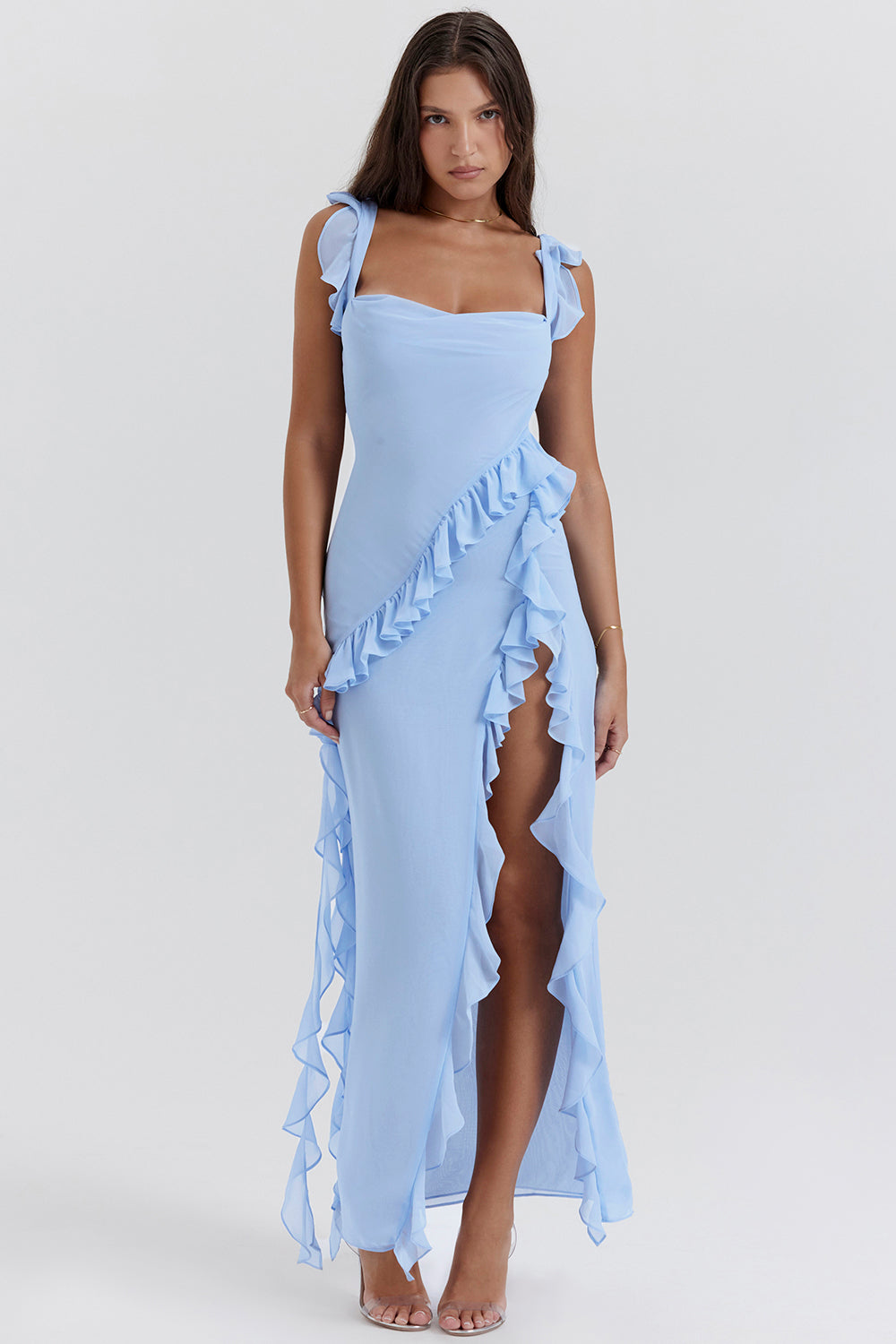 Ruffle Detail Dress with Slit