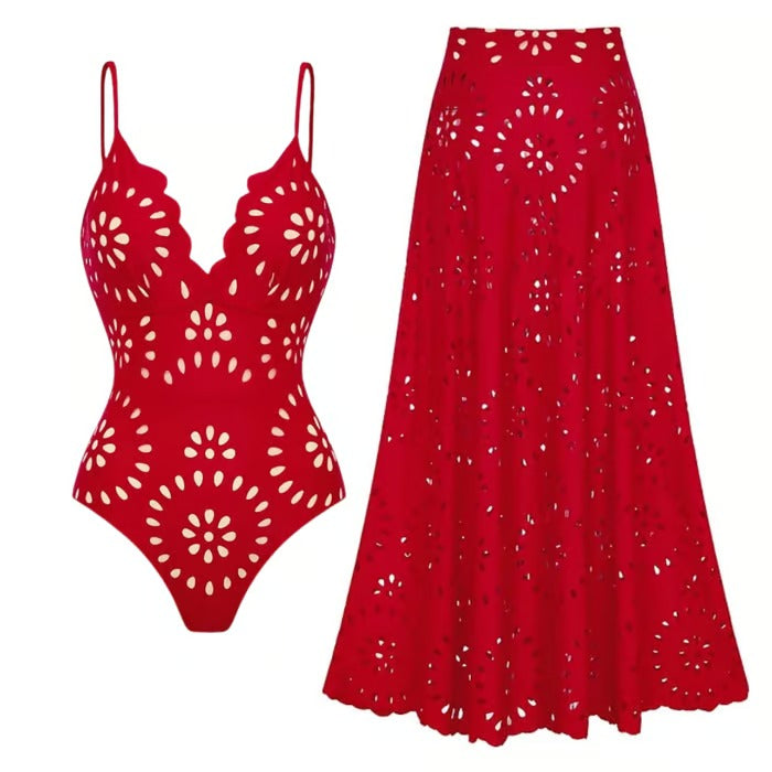 Alice 2-Piece Dress-Swimsuit Set (Red)