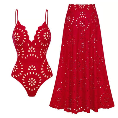 Alice 2-Piece Dress-Swimsuit Set (Red)